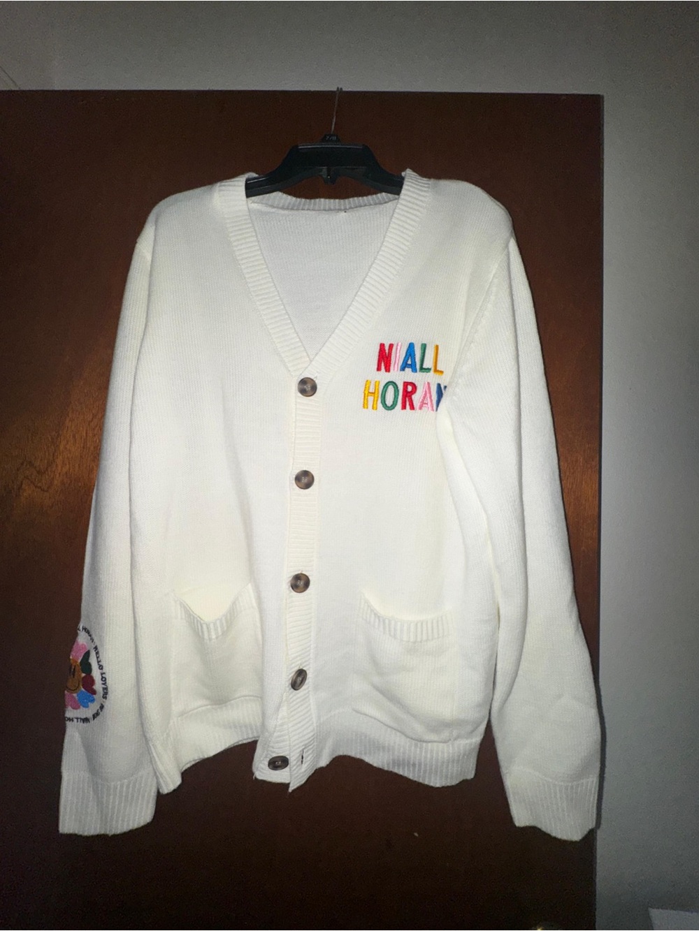 Cream Button-Front V-Neck Embroidered Cardigan Sweater
